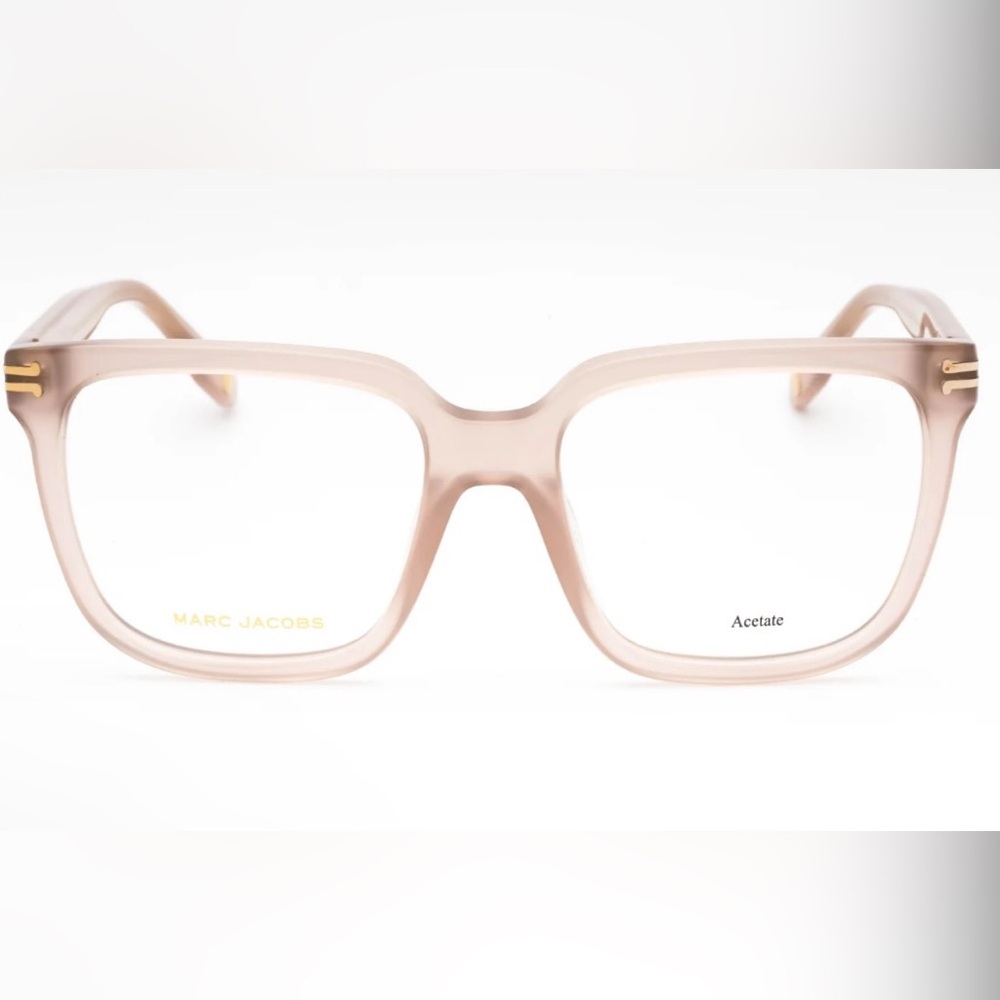 New Marc Jacobs clear pinkish/gray prescription glasses with case and cloth.